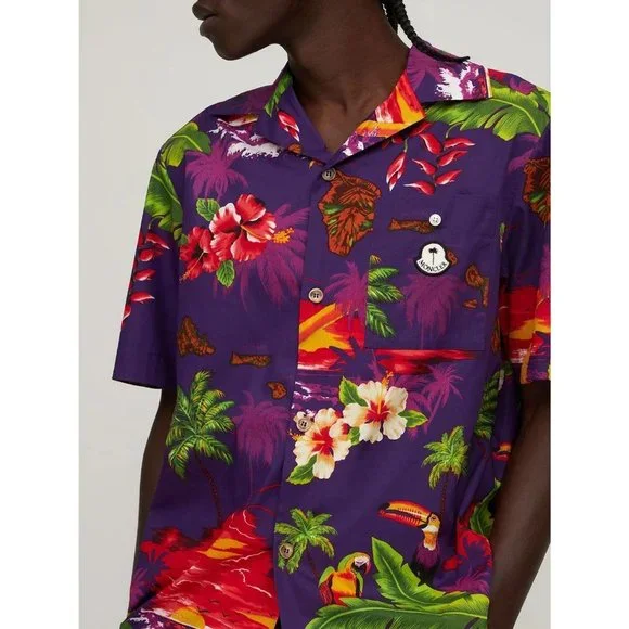Moncler Genius Shirt Men's 8 Palm Angels Tropical Print Button Up - Picture 1 of 9